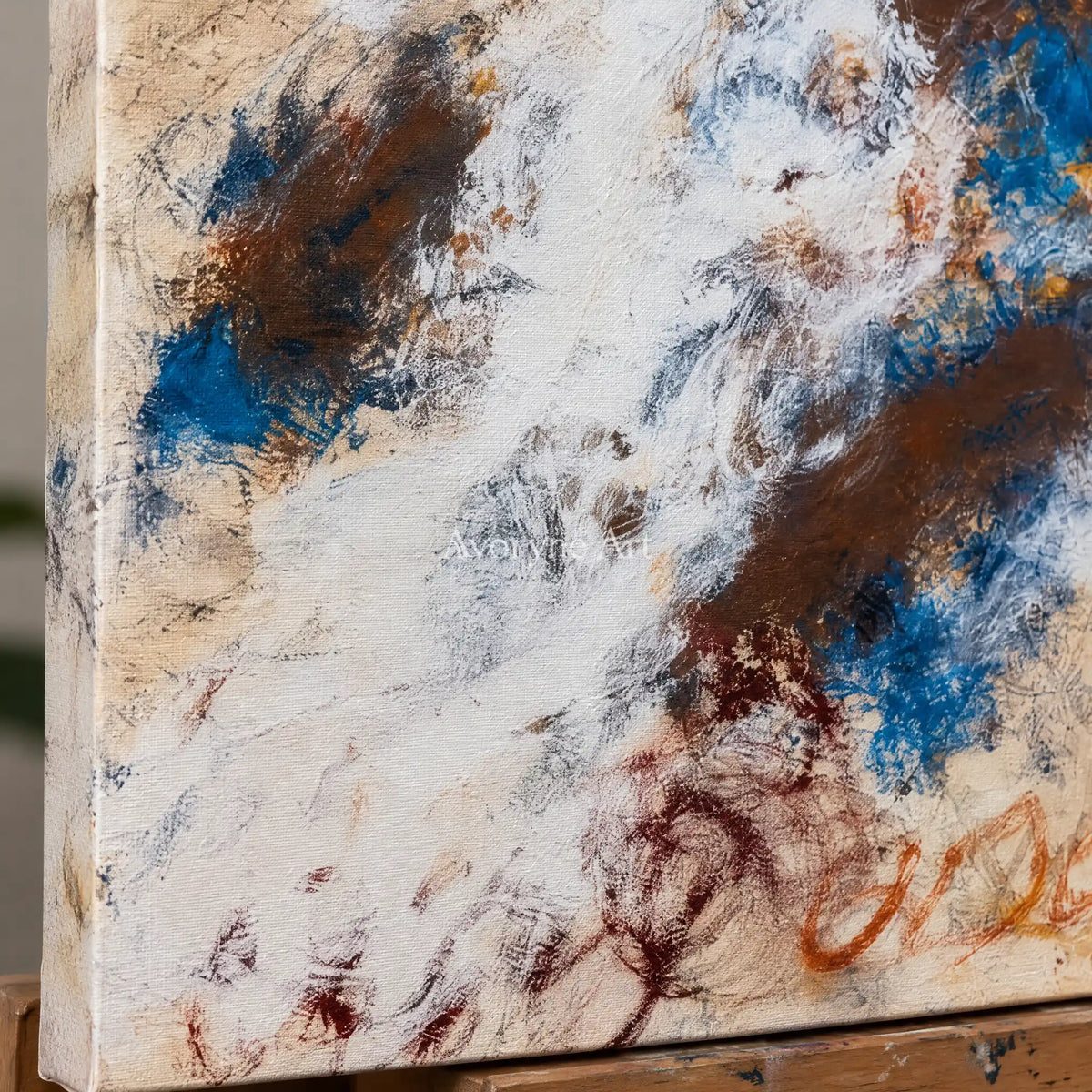 Ivory Lucent Refrain: Blue Earth Gesture Art — detail easel