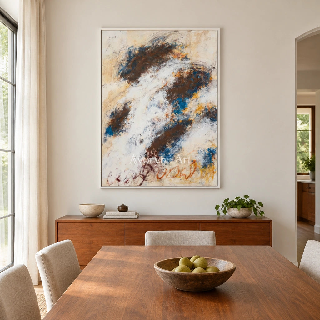 Ivory Lucent Refrain: Blue Earth Gesture Art — dining white
