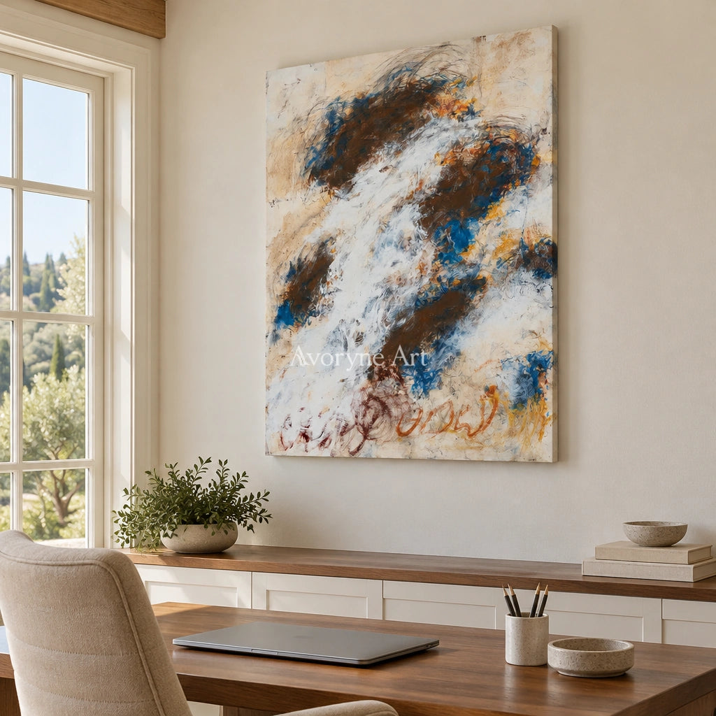 Ivory Lucent Refrain: Blue Earth Gesture Art — office frameless