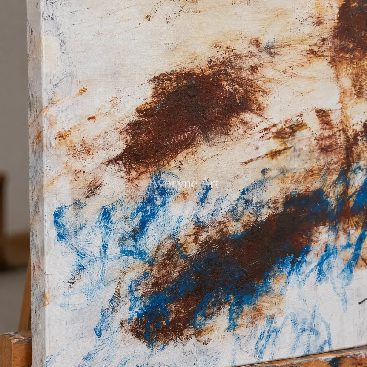 Ivory Lucent Passage: Blue Earth Gesture Art — detail easel