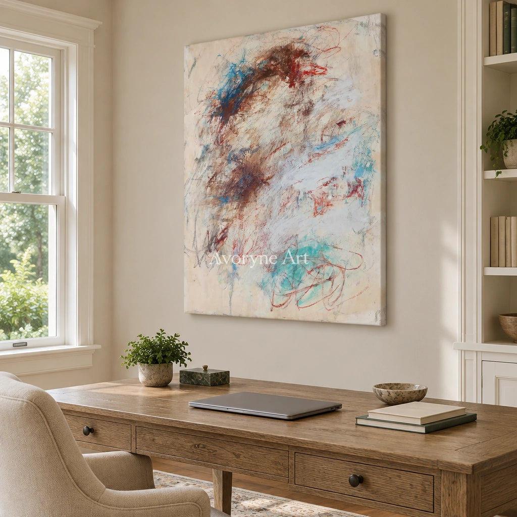 Ivory Lucent Rhythm: Blue Earth Gesture Art — office frameless
