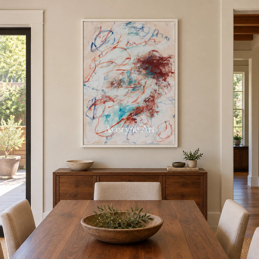 Ivory Lucent Echo: Blue Earth Gesture Art — dining white
