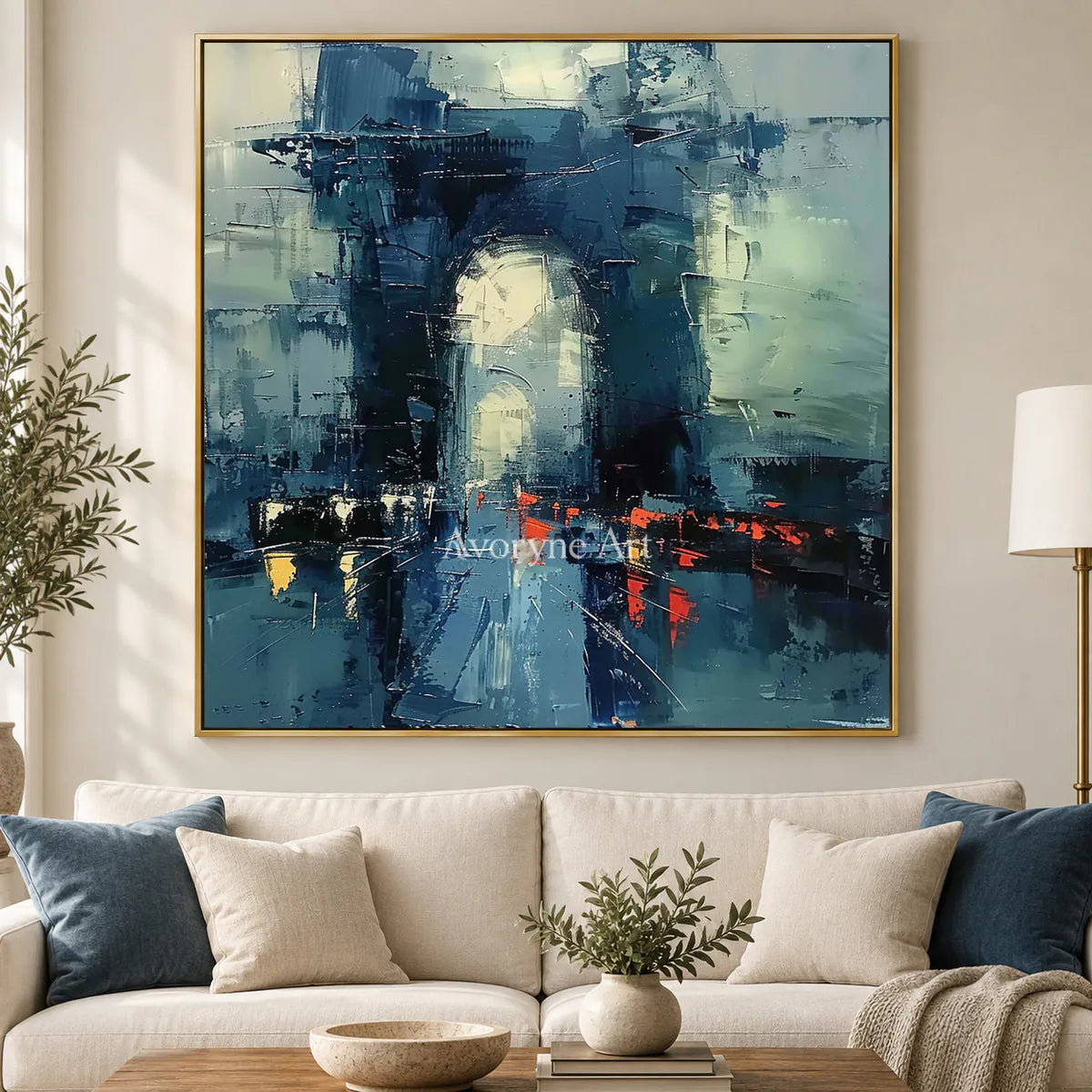 Cobalt Gateway: Blue Expressionist Cityscape Wall Art — living gold
