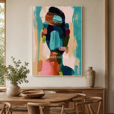 Cobalt Reverberation: Blue Expressionist Portrait Wall Art — dining white