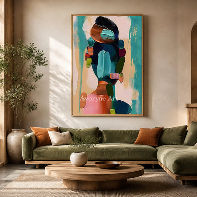 Cobalt Reverberation: Blue Expressionist Portrait Wall Art — hotel wood