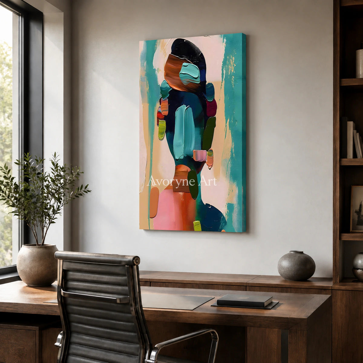 Cobalt Reverberation: Blue Expressionist Portrait Wall Art — office frameless