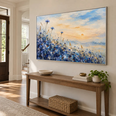 Cornflower Glow: Blue Floral Landscape Wall Art — entry silver