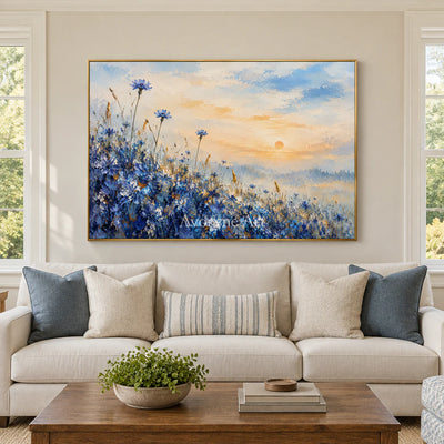 Cornflower Glow: Blue Floral Landscape Wall Art — living gold
