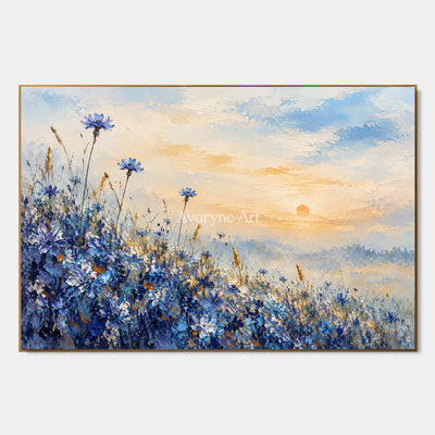 Cornflower Glow: Blue Floral Landscape Wall Art — primary