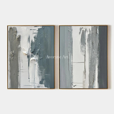 Muted Mosaic, hand-painted blue flow texture diptych by Eleanor Hayes