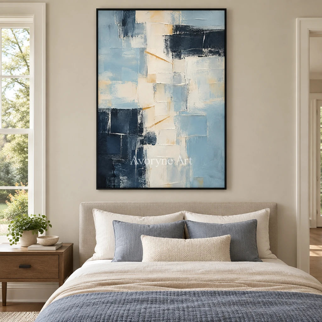 Aven Blue Palimpsest: Blue Geometric Abstract — bedroom black