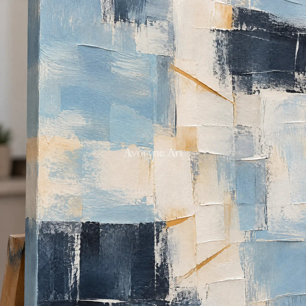 Aven Blue Palimpsest: Blue Geometric Abstract — detail easel