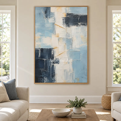 Aven Blue Palimpsest: Blue Geometric Abstract — villa wood