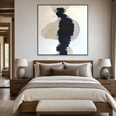 Indigo Axis: Blue Gestural Texture Square Abstract Wall Art — bedroom black
