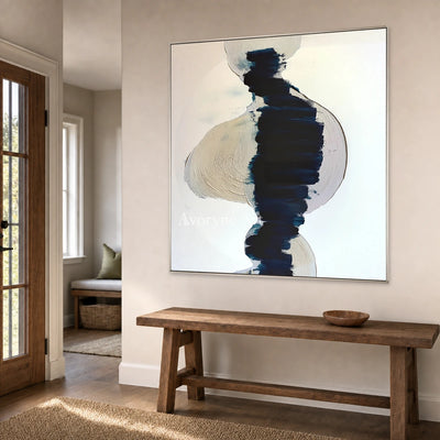 Indigo Axis: Blue Gestural Texture Square Abstract Wall Art — entry silver