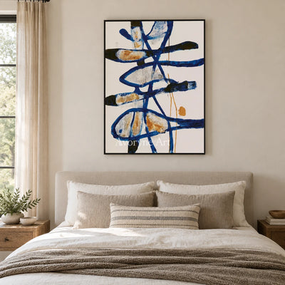 Ivory Quiet Vista: Blue Gesture Abstract — bedroom black