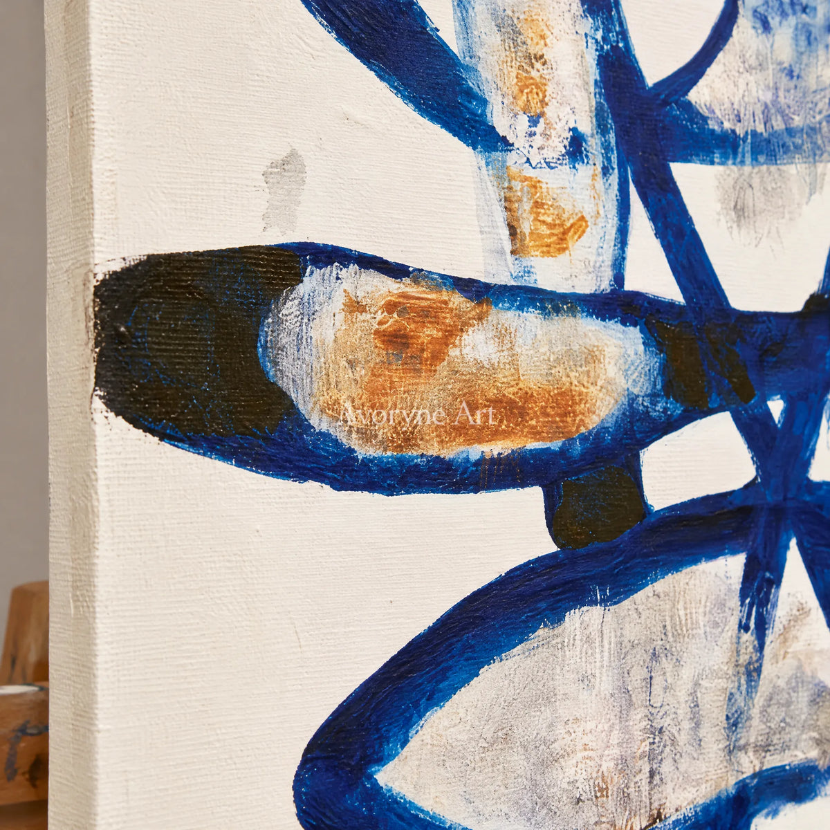 Ivory Quiet Vista: Blue Gesture Abstract — detail easel