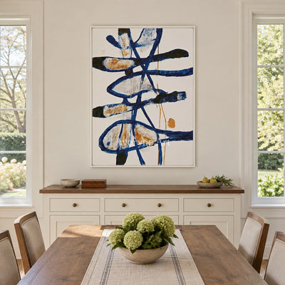 Ivory Quiet Vista: Blue Gesture Abstract — dining white
