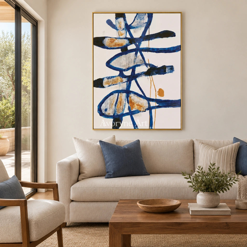 Ivory Quiet Vista: Blue Gesture Abstract — living gold