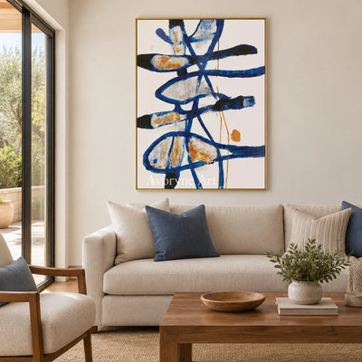 Ivory Quiet Vista: Blue Gesture Abstract — living gold