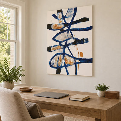 Ivory Quiet Vista: Blue Gesture Abstract — office frameless