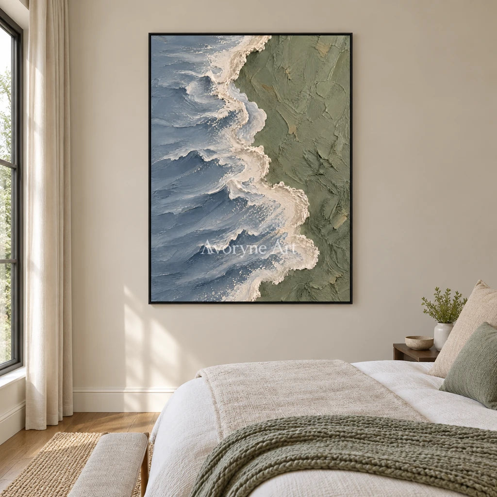 Slate Shore: Blue Gray Coastal Relief Wall Art — bedroom black