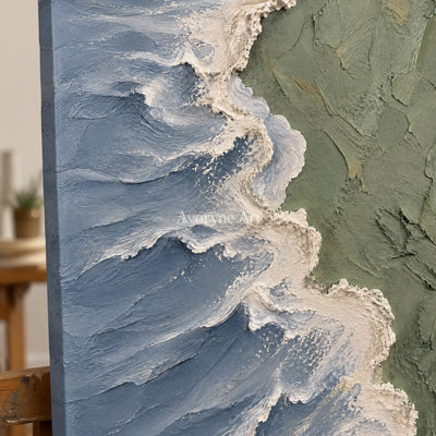 Slate Shore: Blue Gray Coastal Relief Wall Art — detail easel