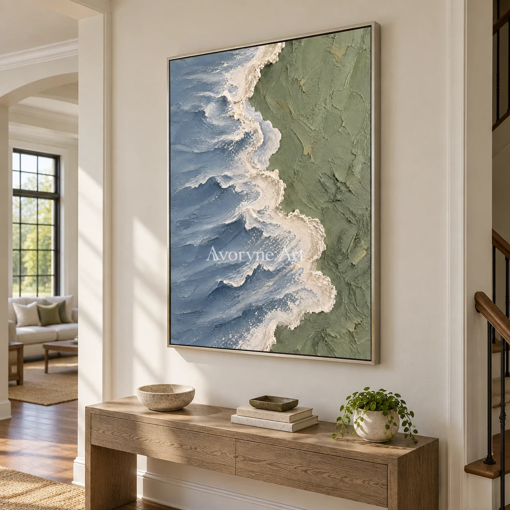 Slate Shore: Blue Gray Coastal Relief Wall Art — entry silver