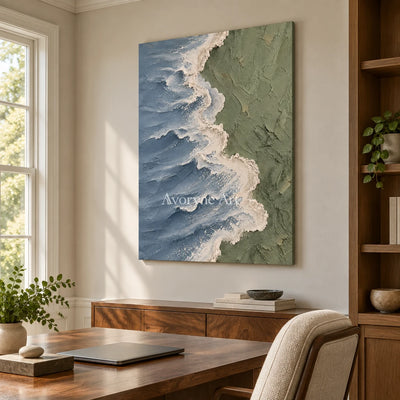 Slate Shore: Blue Gray Coastal Relief Wall Art — office frameless