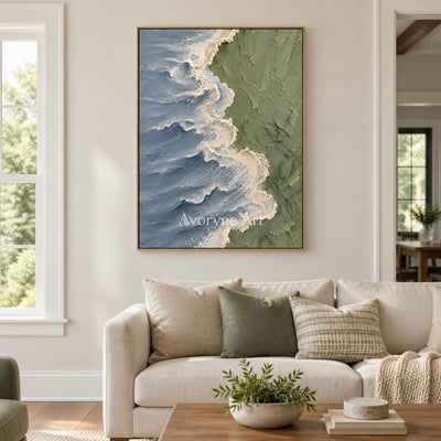 Slate Shore: Blue Gray Coastal Relief Wall Art — villa wood