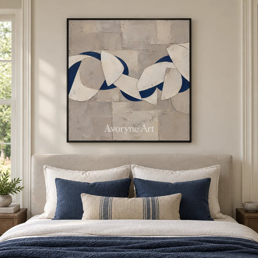 Blue Interlace: Blue Gray Geometric Wall Art — bedroom black