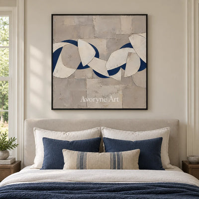Blue Interlace: Blue Gray Geometric Wall Art — bedroom black