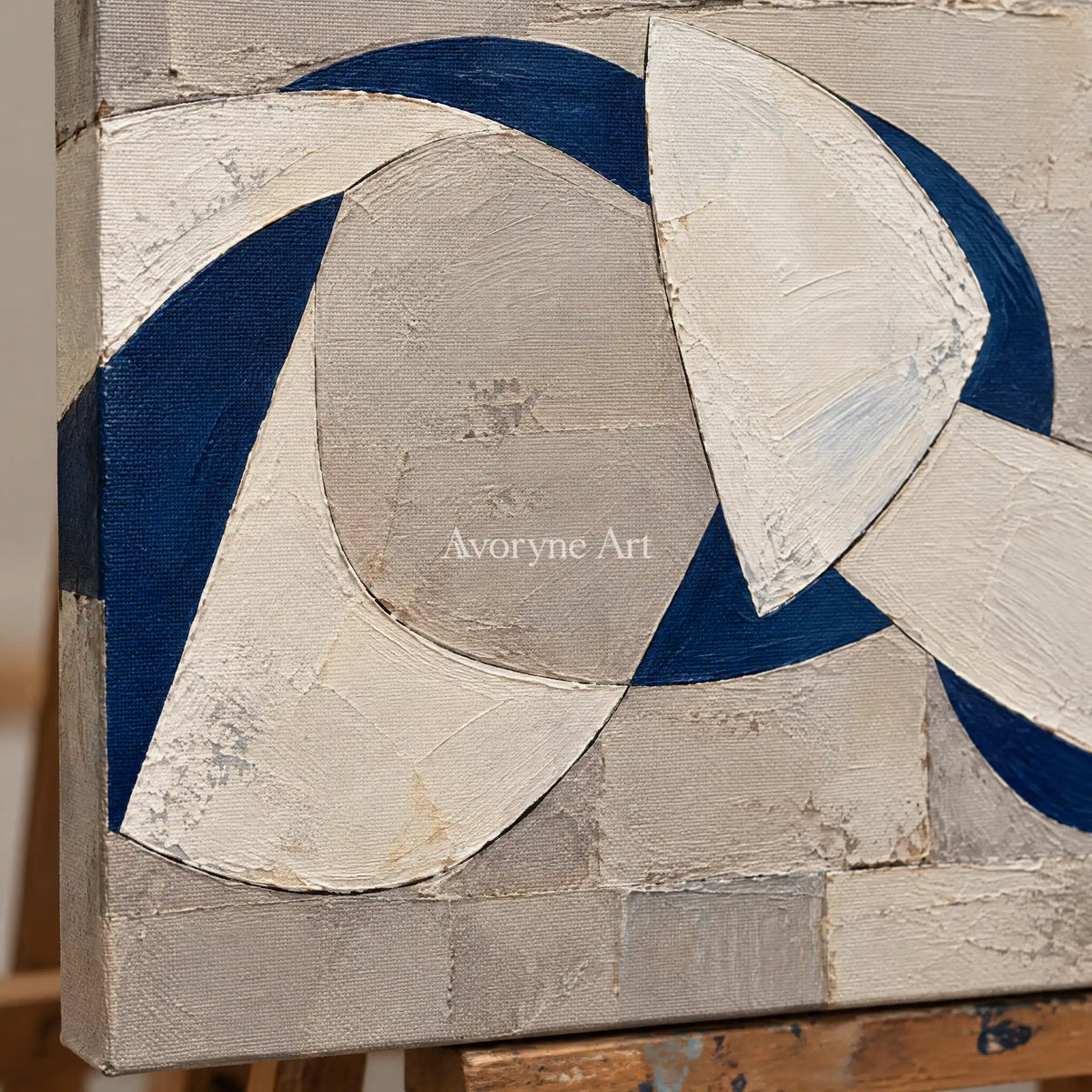 Blue Interlace: Blue Gray Geometric Wall Art — detail easel