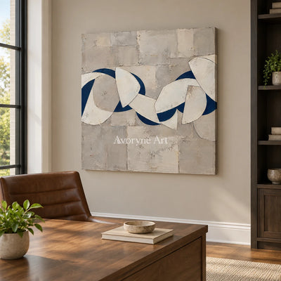 Blue Interlace: Blue Gray Geometric Wall Art — office frameless