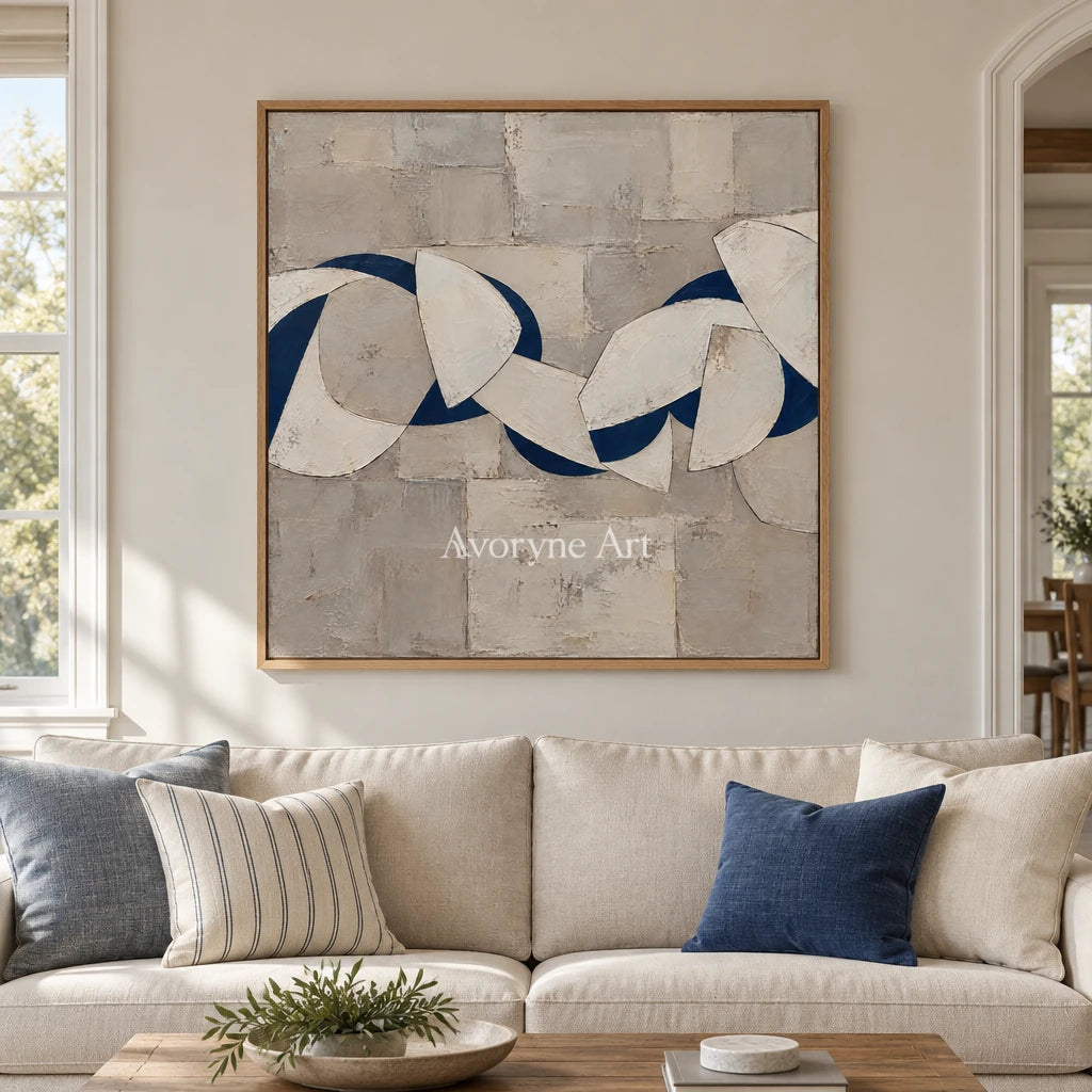 Blue Interlace: Blue Gray Geometric Wall Art — villa wood