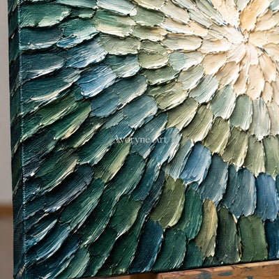 Aster Divide: Blue Green Burst Art — detail easel