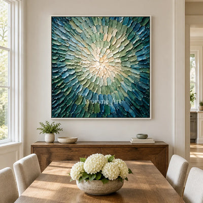 Aster Divide: Blue Green Burst Art — dining white