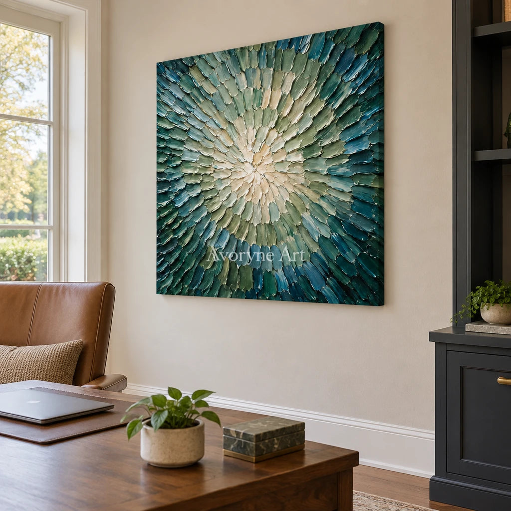 Aster Divide: Blue Green Burst Art — office frameless