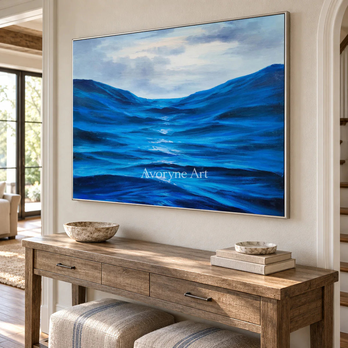 Between Blue Swells: Blue Impressionist Ocean Wave Wall Art — entry silver