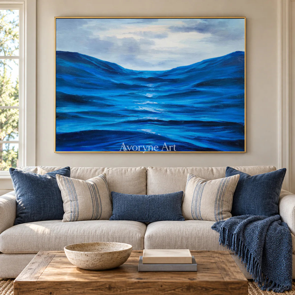 Between Blue Swells: Blue Impressionist Ocean Wave Wall Art — living gold