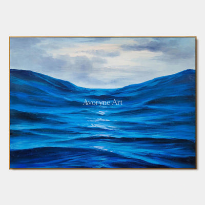 Between Blue Swells: Blue Impressionist Ocean Wave Wall Art — primary