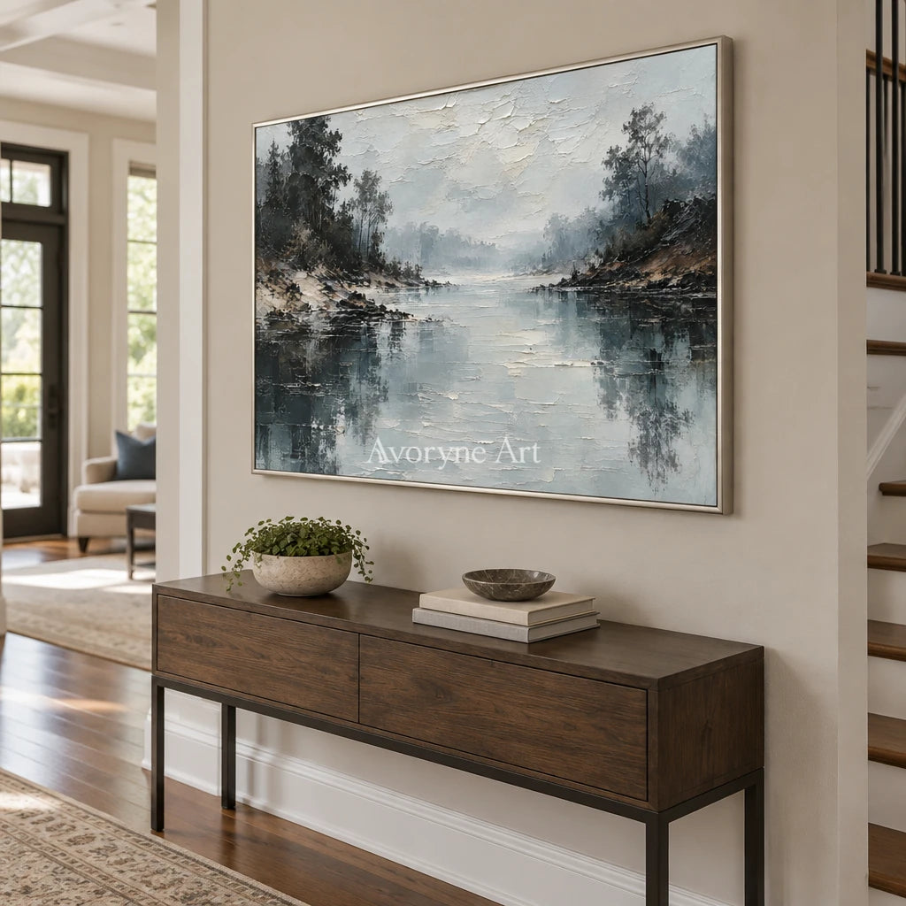 Serein Stillwater Veil: Blue Lake Landscape Art — entry silver