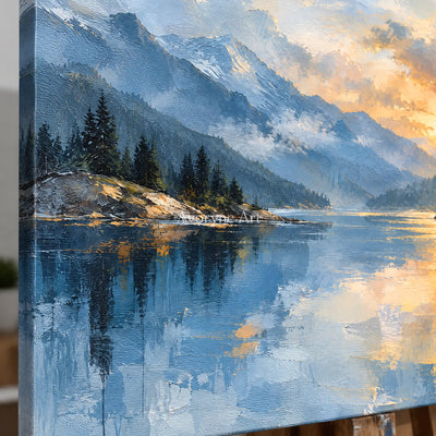 Alpine Afterglow: Blue Lake Sunset Wall Art — detail easel