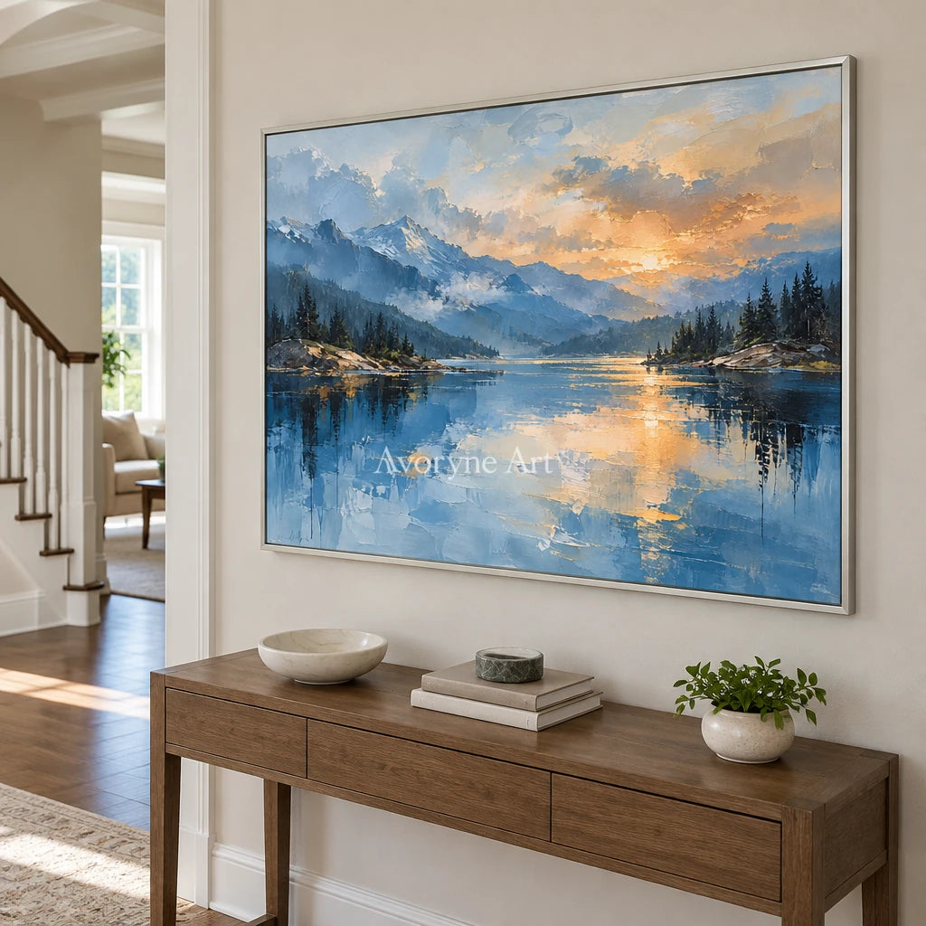 Alpine Afterglow: Blue Lake Sunset Wall Art — entry silver