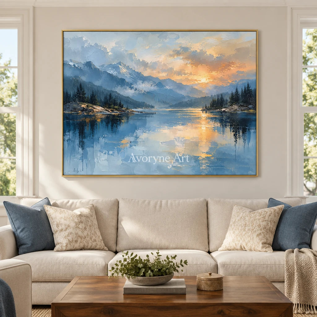 Alpine Afterglow: Blue Lake Sunset Wall Art — living gold