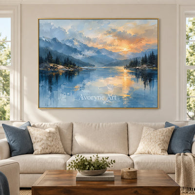 Alpine Afterglow: Blue Lake Sunset Wall Art — living gold