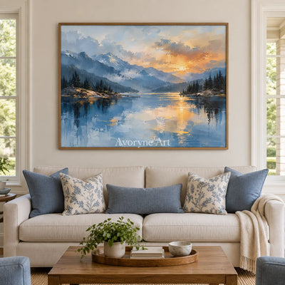 Alpine Afterglow: Blue Lake Sunset Wall Art — villa wood