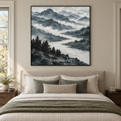 Cloudborne: Blue Mountain Landscape Art — bedroom black