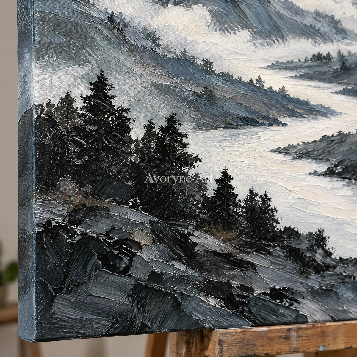 Cloudborne: Blue Mountain Landscape Art — detail easel