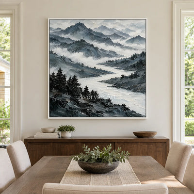 Cloudborne: Blue Mountain Landscape Art — dining white